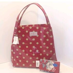 Cath Kidston NWT Polka Dot Tote Large And Floral Wallet Red